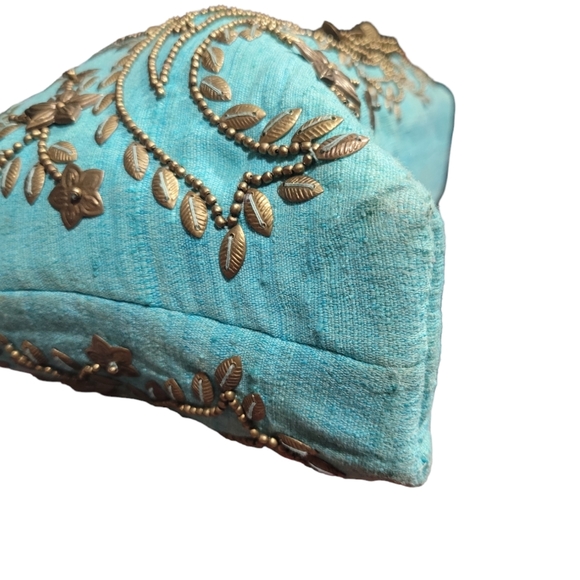 Moyna Beaded Textile Purse Handbag, Teal, Gold Beads - Picture 8 of 12